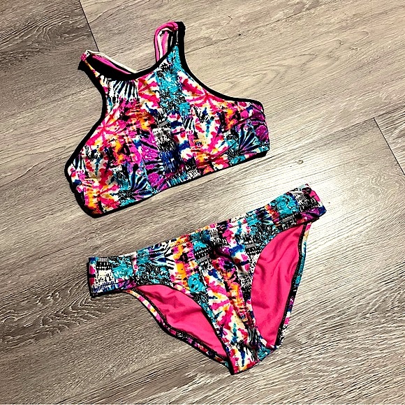 JESSICA SIMPSON โข Graffiti Bikini - Racerback Top + Full Bottom โข Size Small - Picture 2 of 16
